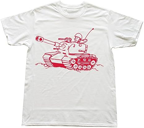 GZG Men's Armored Tank Man Mounting Turret Gun Ready Fire Cotton T-Shirt White S