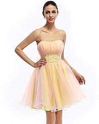 A-line Strapless Short Dropped   Waistline Organza Beaded Lace Prom Dress 