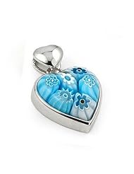 Light Blue Murano Glass Millefiori Small Heart Sterling Silver Pendant
