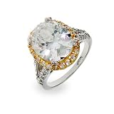 Eve's Addiction Sterling Silver Oval CZ Engagement Ring