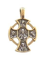 Jesus, Mother Mary and St. Michael Cross- 24K Gold/925 silver(2.4x2x.2 cm or 0.95x0.8x0.08")Fedorovs original masterpiece