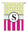 Monogram Peppy Pink & Green Polka Dot Double Sided Regular Size Flag - S Monogram Peppy Pink & Green Polka Dot Double Sided Regular Size Flag - S