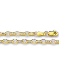 14K Yellow Gold Oval Rolo Link Chain Bracelet - Width 3.2mm - Length 7 Inch
