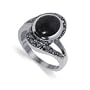 Nickel Free Sterling Silver Oval Shaped 10mm x 11mm Black Onyx Gemstone Marcasite 3mm Band Ring Size 6