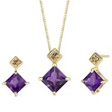 Uniquely Dreamy 2.00 cts Princess Cut Amethyst Diamond Pendant Earrings Set 14Kt Yellow Gold