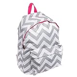 Womens Chevron Backpack Bag w/ Cell Phone Pouch (Grey & White w/ Pink Trim)