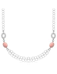 Sterling Silver Oval Motif and Round Long Chain Necklace with Blush Tone Plating