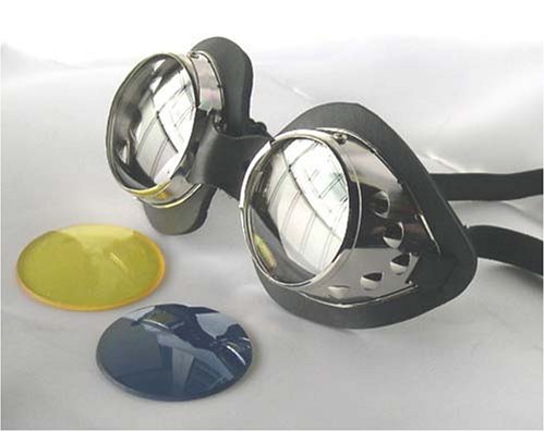 CHROME METAL GOTH BIKER Goggles w/3 pr of color lenses