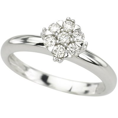 14K White Gold Prong Set Round Diamond Cluster Ring