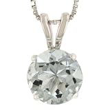 14k White Gold 6mm Round Aquamarine 4-Prong Pendant, 18