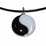 Sterling Silver Black and White Jade Yin/Yang Pendant on Leather Cord, 18"