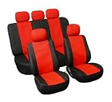 FH-PU002115 Car Seat Cover Full Set Lether Airbags Ready and Rear Seat Split Red/black