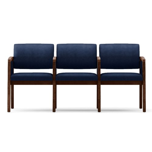 Lenox Panel Arm Three Seat Fabric Loveseat with Center Arms Navy Fabric/Natural Frame