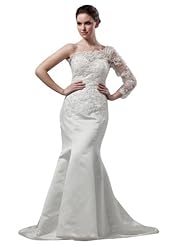 Lace Beaded Satin One Shoulder Prom Dress 