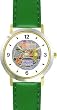Shabbos or Sabbath Table Symbols Plate Judaica Jewish Theme - WATCHBUDDY&reg; DELUXE TWO-TONE THEME WATCH - Arabic Numbers - Green Leather Strap-Size-Large ( Men's Size or Jumbo Women's Size )