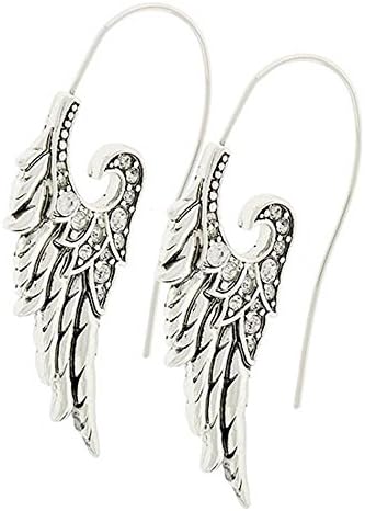 Big Angel Wing Earrings Z9 Clear Crystal Large Fish Hooks Silver Tone