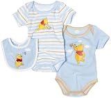 Disney Baby-girls Infant Pooh Creeper and Bib, Blue/White, 3-6 Months