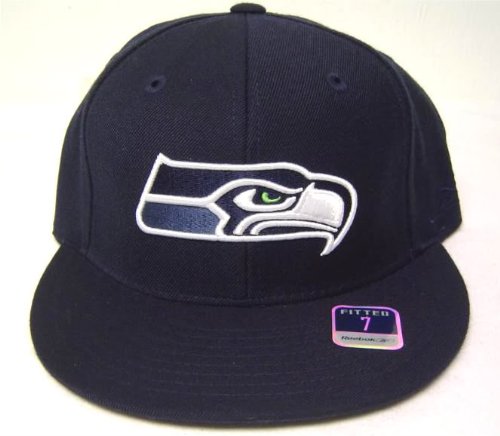 Size 7 7/8 Navy NFL Seattle Seahawks 3D Embroidered Fitted Flat Bill Cap / Hat
