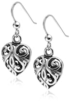 Sterling Silver Open Filigree Heart Dangle Earrings