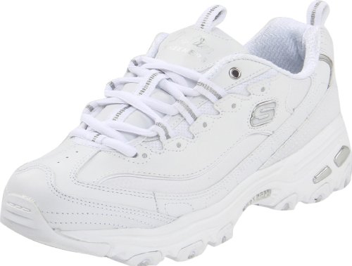 Skechers Women's D'Lites Sneaker,White Silver,9.5 W