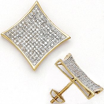 Solid 14K Yellow Gold .75 Carat Micro Pave Genuine Diamond Earrings