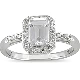10K White Gold White Topaz and Diamond Ring