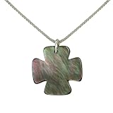 Image of Black Mother-of-Pearl Cross Pendant on a Sterling Silver Box Chain