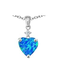 Original Star K (tm) Heart Shape 8mm Created Blue Opal Pendant in .925 Sterling Silver