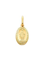 14K Yellow Gold Small Religious Our Lady of Guadalupe Miraculous Mary Medal Charm Pendant