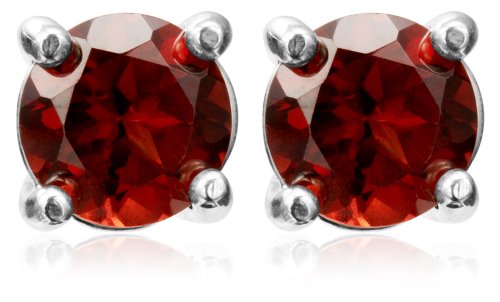 Sterling Silver 6mm Round Garnet Stud Earrings