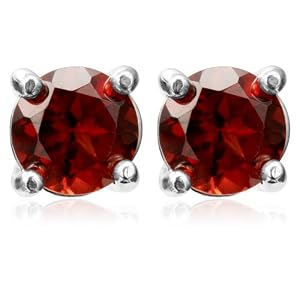 Sterling Silver 6mm Round Garnet Stud Earrings