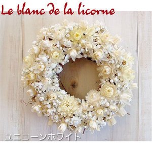 どんなお部屋にも合わせやすい 白いリース ドライフラワーリース★清楚な白、雪のような白いリース　ユニコーンホワイト