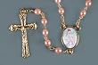 Quinceanera Rosary - 5mm Pink Beads - 18" Gold Plated Chain - IMPORTED FROM ITALY - Boxed