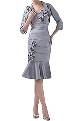 Strapless Ruched Applique Taffeta Sheath Knee Length Mother-of-the-Bride Dress 