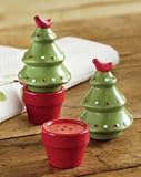 Tag 651329 Potted Christmas Tree Salt and Pepper Shakers, Red and Green