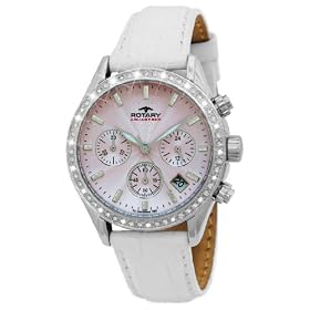 Rotary Ladies Chronograph Watch CATKIL2 with Pink Mother of Pearl dial on White Leather Strap