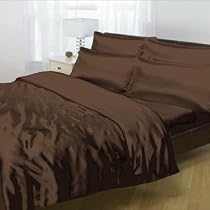 Satin 6 Piece Duvet Cover Set, Chocolate, King