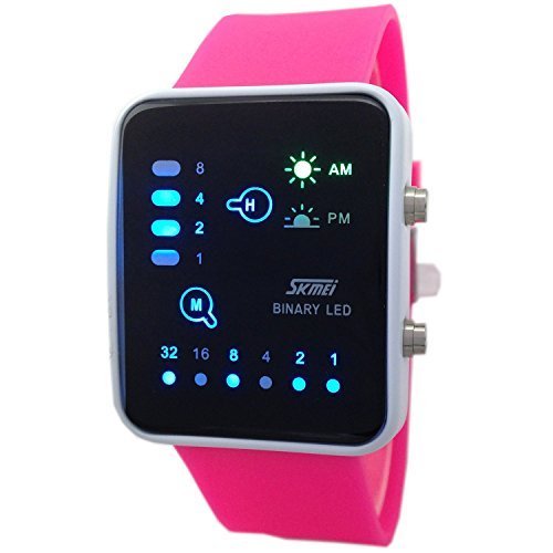 SKMEI Fashion Binary Digital LED Waterproof Boys Girls Sport Casual Wrist Watches (Red)