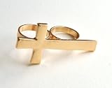 Vintage jewelry cross two finger ring gold tone art deco punk gothic
