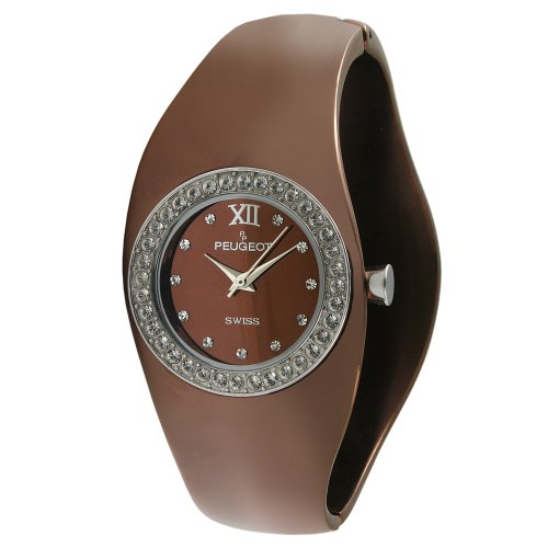 Peugeot Women's PS272BR Swiss Brown Plated Stainless Steel Swarovski Crystal Accented Cuff Watch