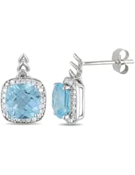 10k White Gold 4ct TGW Sky Blue Topaz and Accent Diamond Earrings (0.19 Cttw, G-H Color, I2-I3 Clarity)
