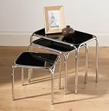 Nest of 3 black glass rectangular tables