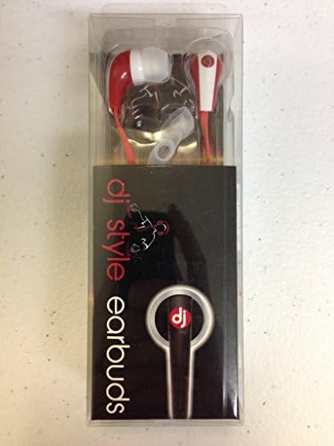 DJ Style Earbuds - Headphones - Works With iPhone - Android Smarphone Compatible - CD/DVD MP3 Playes Compatible (Red)