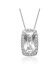 C.Z. Sterling Silver Rhoium Plated Square Shape Pendant