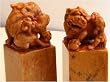 Hand carved pair of antique chinese stone fu dog seal chops - 4"H