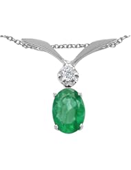 Tommaso Design(tm) Oval 7x5mm Genuine Emerald and Diamond Pendant