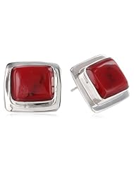 Sterling Silver Inlay Square Button Earrings
