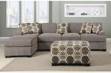 Furniture2go F7450 + F7448 Montereal II Slate Faux Linen Over-Sized Sectional Sofa - Reversible Chaise, Sofa, 4 Accent Pillows