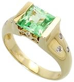 10k Yellow Gold Band 1/4 (7mm) wide, w/ 0.10 Carat Round Brilliant Diamonds & 2.20 Carats Oval Cut Lab Created Green Sapphire Stone