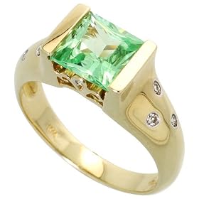 10k Gold Band 1/4" (7mm) wide, w/ 0.10 Carat Round Brilliant Diamonds & 2.20 Carats Oval Cut Lab Created Green Sapphire Stone